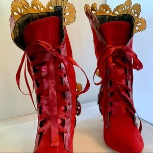 Red Lacy Lolita style tie boots NWT